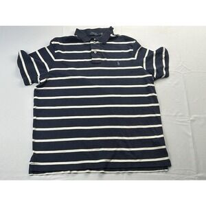 Polo Ralph Lauren Mens L Blue White Striped Polo Shirt 100% Cotton Preppy